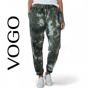 VOGO Tie Dye Joggers Pockets Lightweight Loungewear Size Medium Olive Green NEW